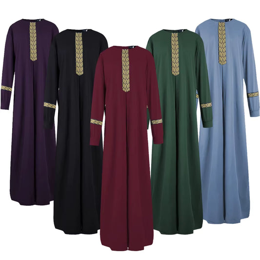 Women'S Polyester Abaya Dress Breathable Islamic Robe with Pockets Maxi Prayer Clothes and Hijabs for Adults