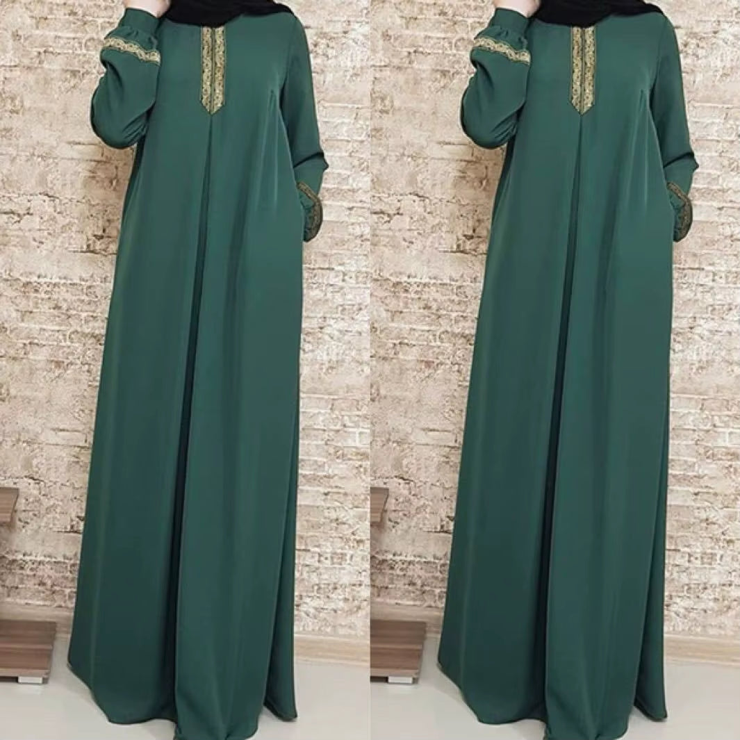 Women'S Polyester Abaya Dress Breathable Islamic Robe with Pockets Maxi Prayer Clothes and Hijabs for Adults