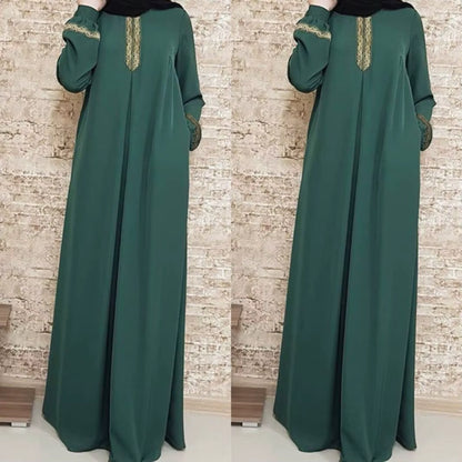 Women'S Polyester Abaya Dress Breathable Islamic Robe with Pockets Maxi Prayer Clothes and Hijabs for Adults