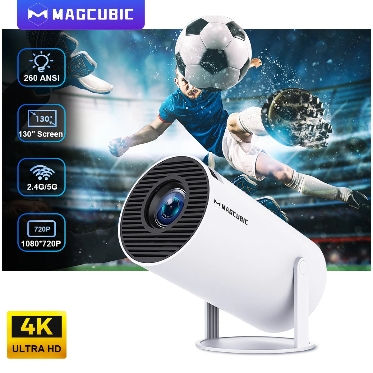 HY300 Pro 4K Projector – Android 11 Smart Portable Cinema | 1280x720P, Dual WiFi, 260 ANSI Lumens, Bluetooth 5.0