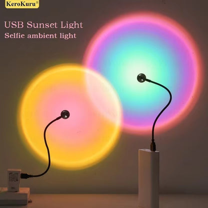 LumiGlow USB Sunset Lamp – LED Rainbow & Neon Light Projector for Aesthetic Photography & Ambient Decor