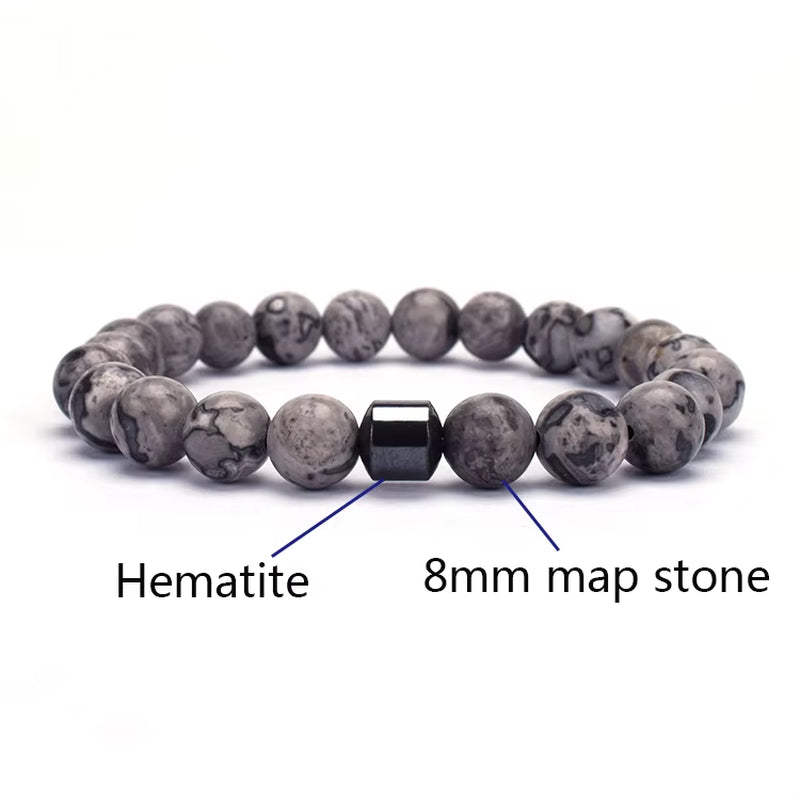 Hot Selling Wholesale Custom 8Mm Magnet Charm Beads Stretch Natural Stone Lava Bead Men Bracelet for Couple