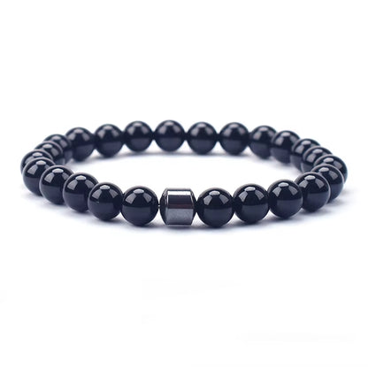 Hot Selling Wholesale Custom 8Mm Magnet Charm Beads Stretch Natural Stone Lava Bead Men Bracelet for Couple