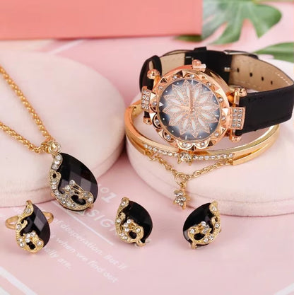 Hot Selling 6 Pcs Watch Set Colorful Drop Pendants Earrings Bangle Jewelry Set for Women