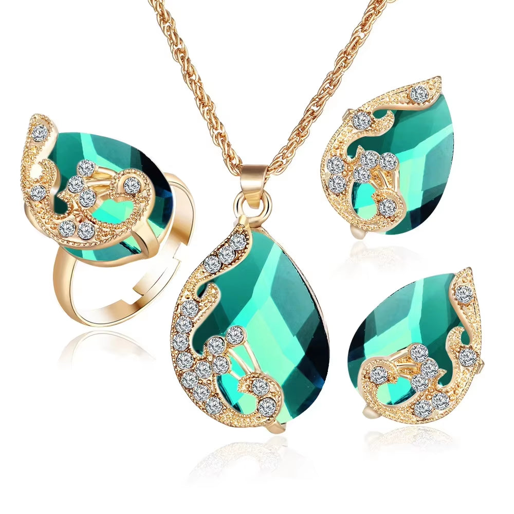 Hot Selling 6 Pcs Watch Set Colorful Drop Pendants Earrings Bangle Jewelry Set for Women