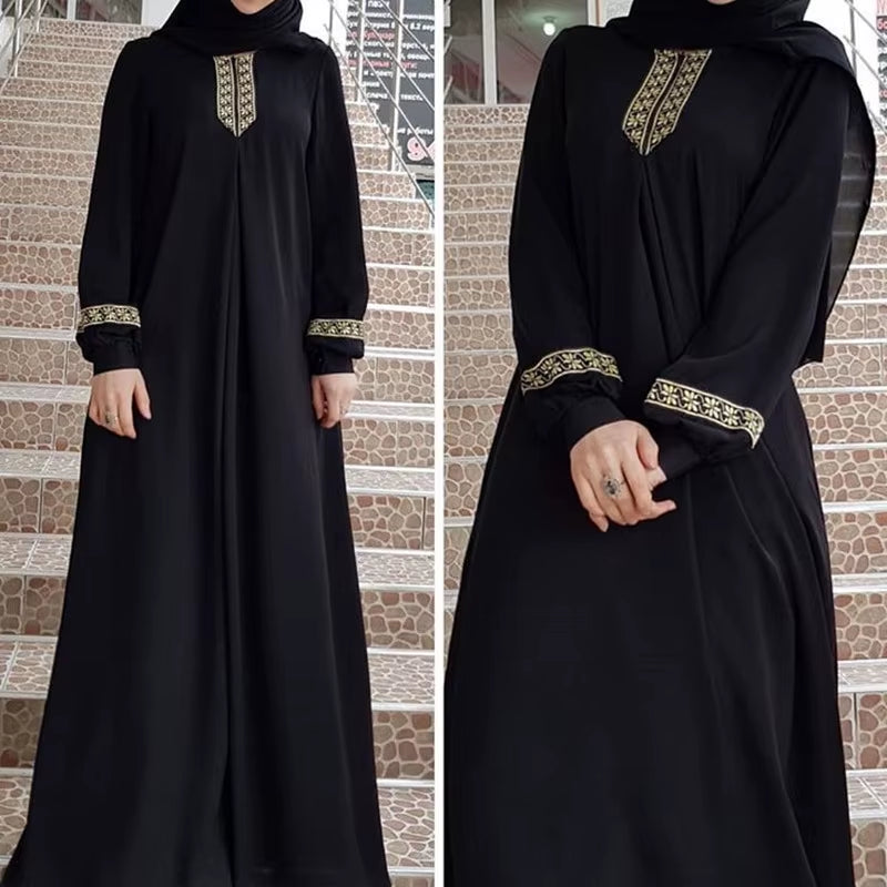 Women'S Polyester Abaya Dress Breathable Islamic Robe with Pockets Maxi Prayer Clothes and Hijabs for Adults