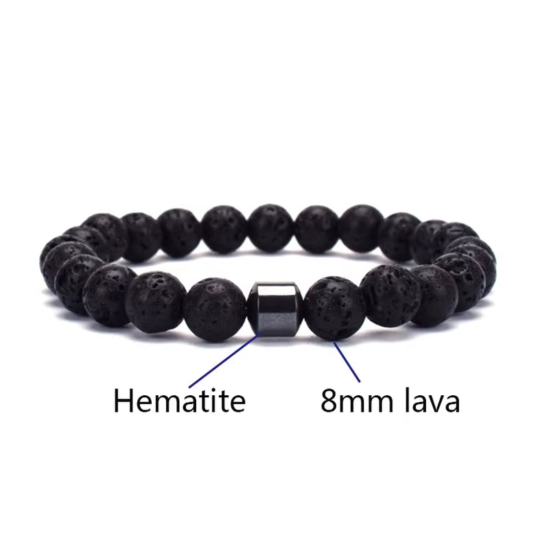 Hot Selling Wholesale Custom 8Mm Magnet Charm Beads Stretch Natural Stone Lava Bead Men Bracelet for Couple