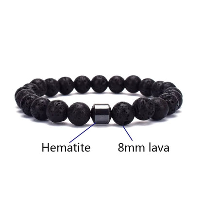 Hot Selling Wholesale Custom 8Mm Magnet Charm Beads Stretch Natural Stone Lava Bead Men Bracelet for Couple