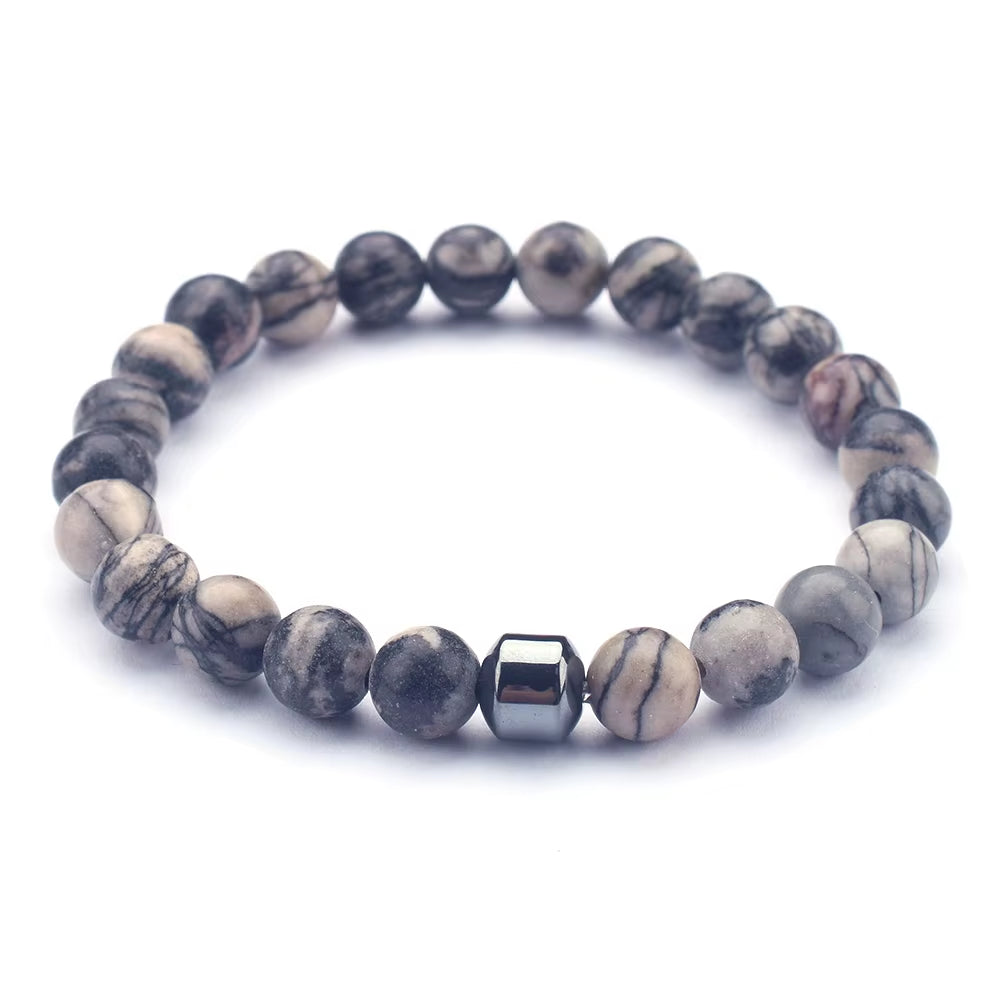 Hot Selling Wholesale Custom 8Mm Magnet Charm Beads Stretch Natural Stone Lava Bead Men Bracelet for Couple